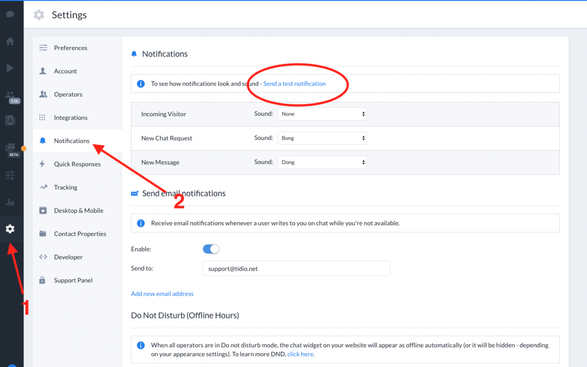 how to send test notification