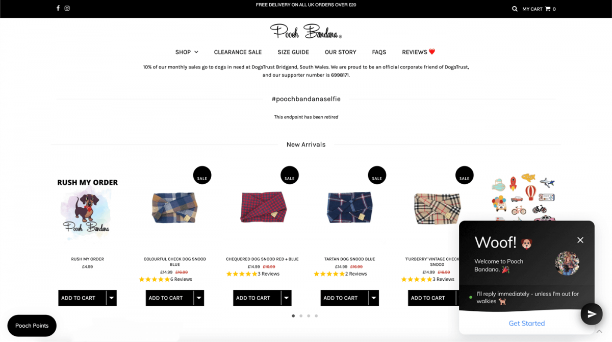 Screenshot of Pooch Bandana website