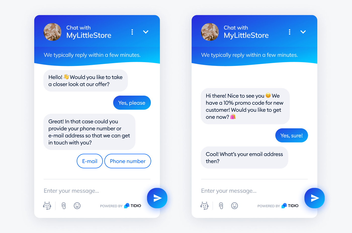 example of tidio chatbot converation