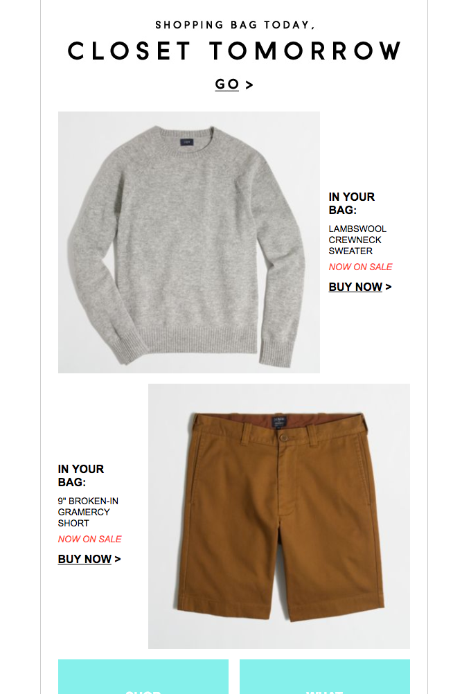 listed items in the cart recovery email