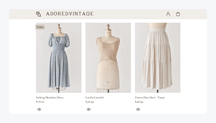 Adored Vintage's homepage