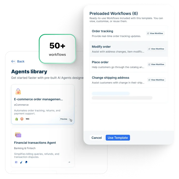 Freshdesk AI agents library with preloaded order tracking workflows