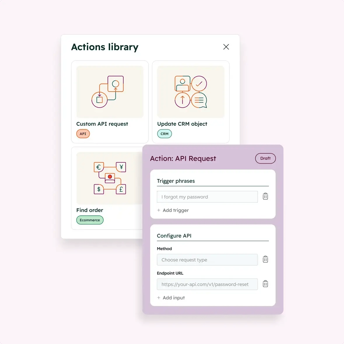 HubSpot Customer Agent actions library with order and CRM actions