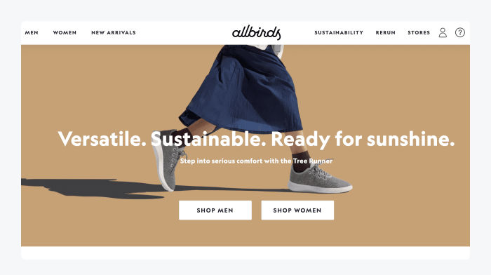 Allbirds' homepage