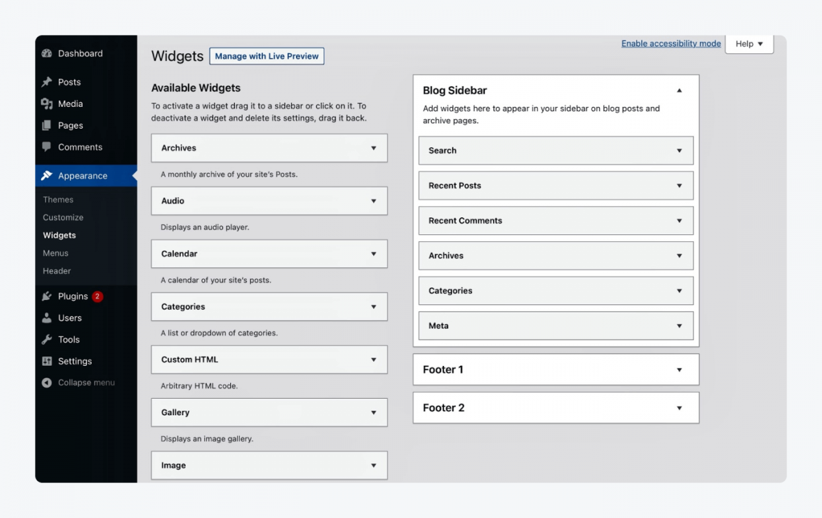 Widgets viewport in WordPress