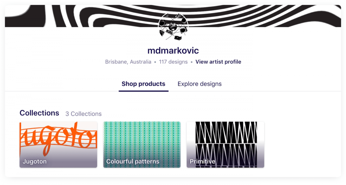 A user profile example on RedBubble, small business idea for a digital artist