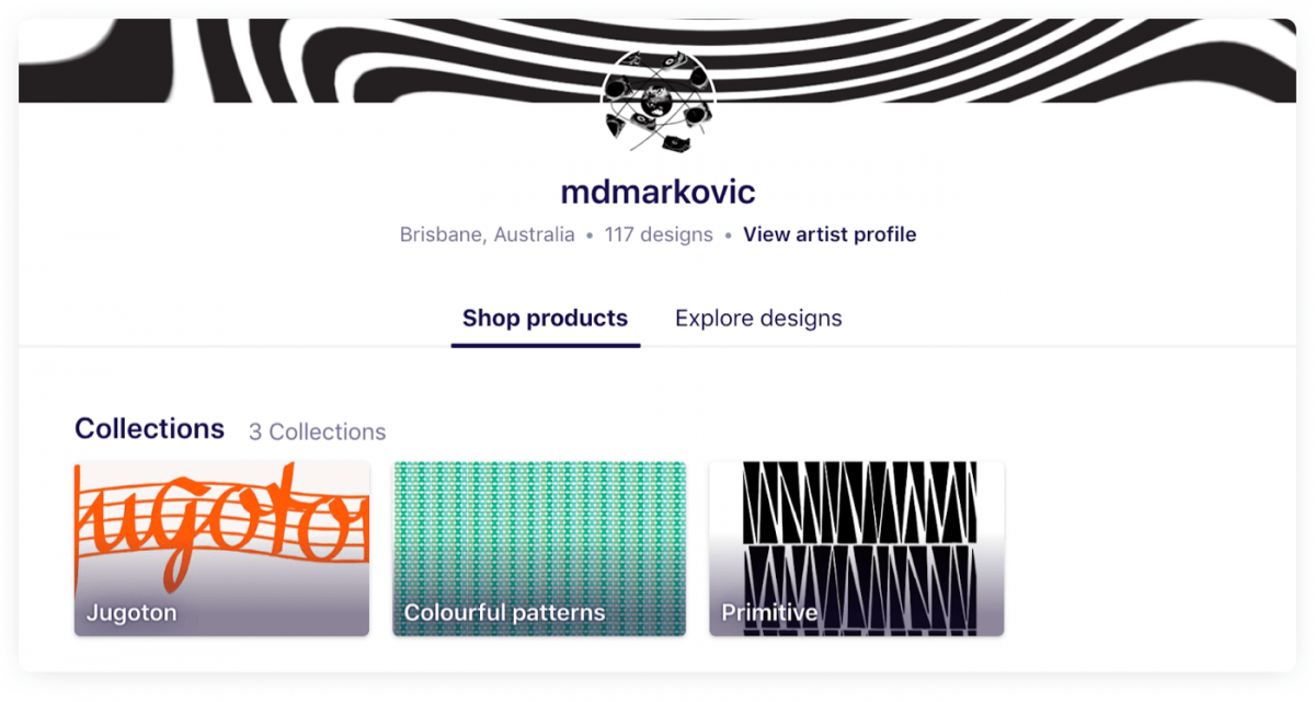 A user profile example on RedBubble, small business idea for a digital artist 