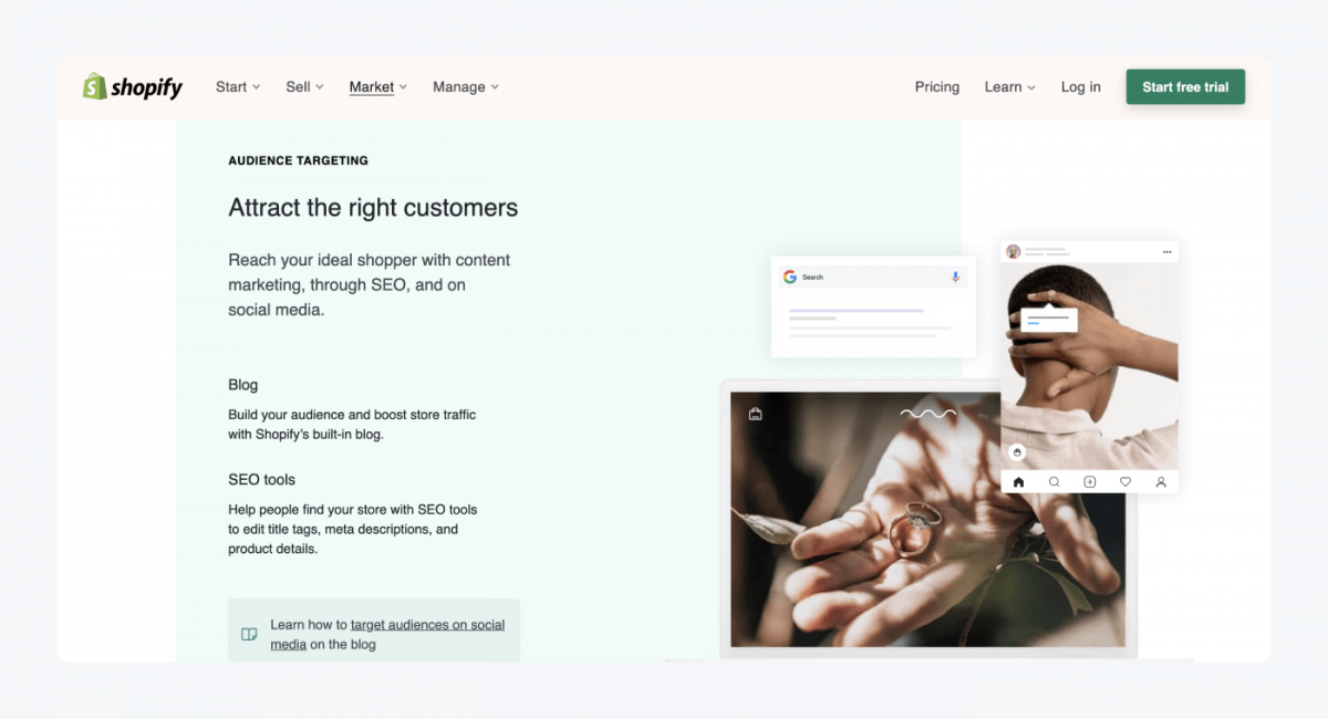 Shopify's audience targeting page