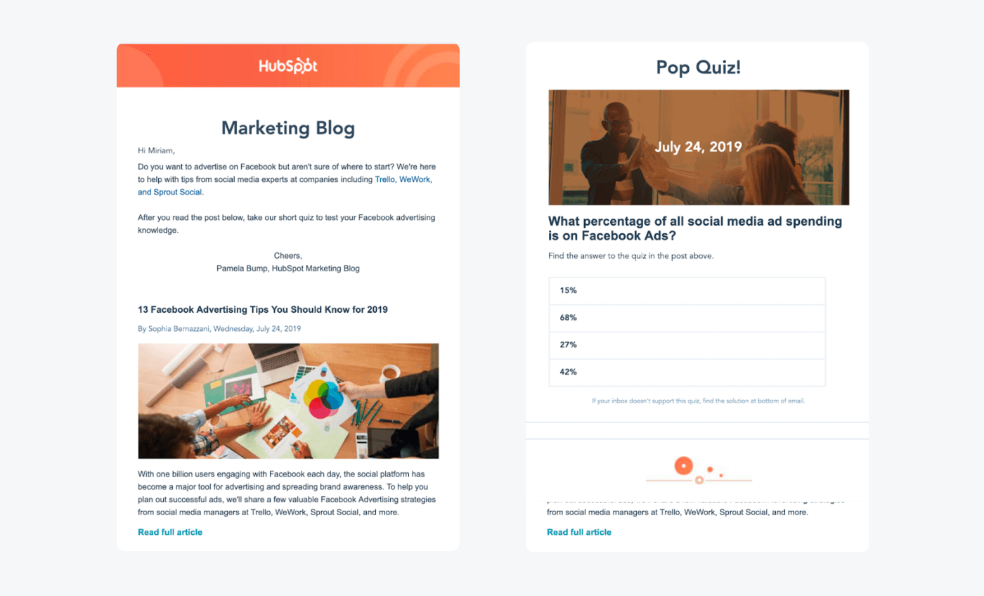 a pop quiz by hubspot example