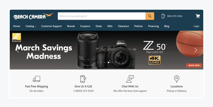 beach camera ejemplo tienda shopify Página de inicio de Beach Camera