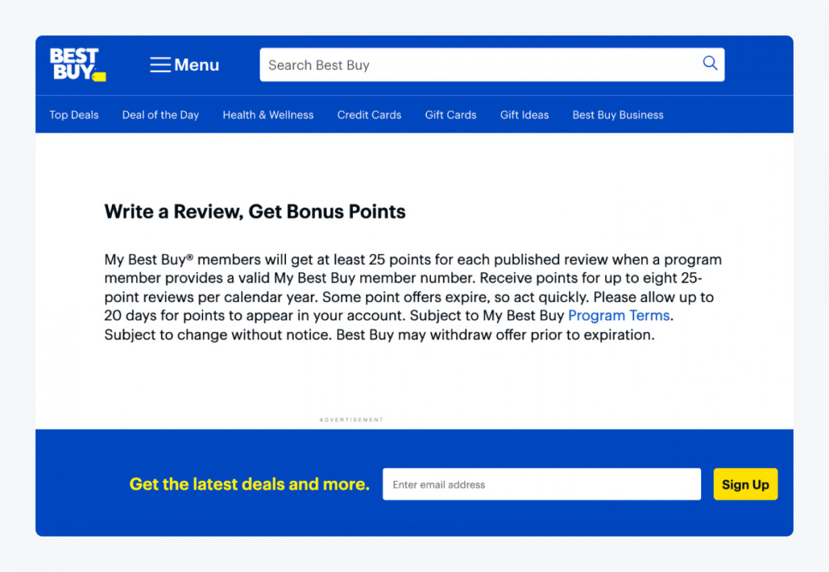 Best Buy's review program page