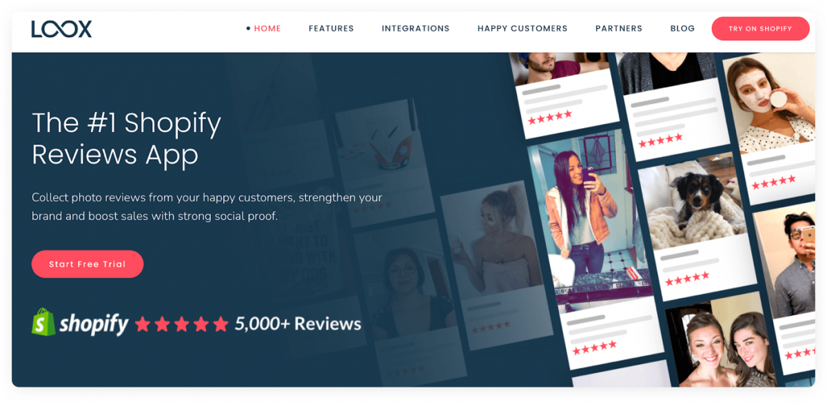 Homepage of Loox Shopify Reviews App