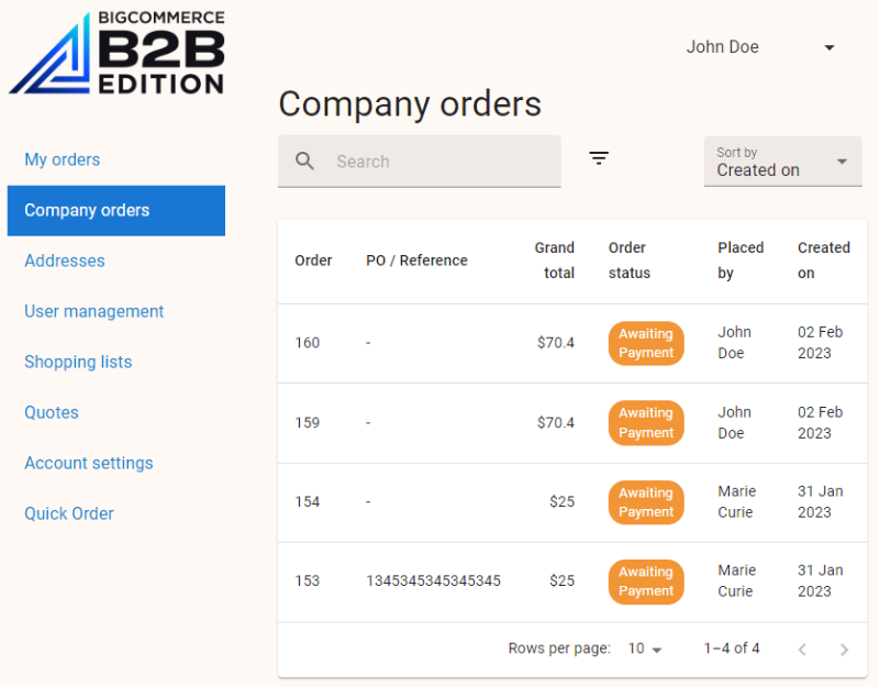 BigCommerce B2B Edition - interface