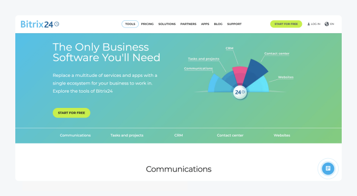 Screenshot of Bitrix24 homepage