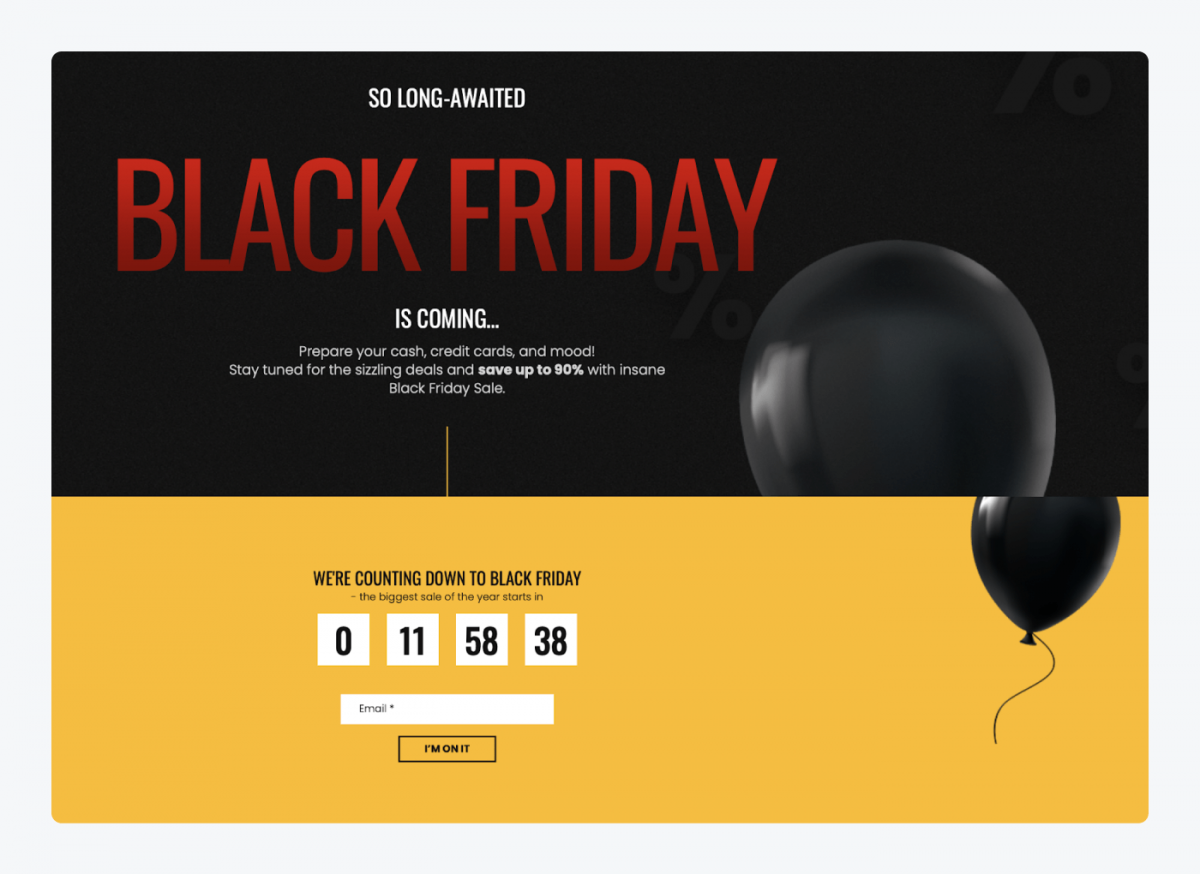 Black Fridy landing page countdown example