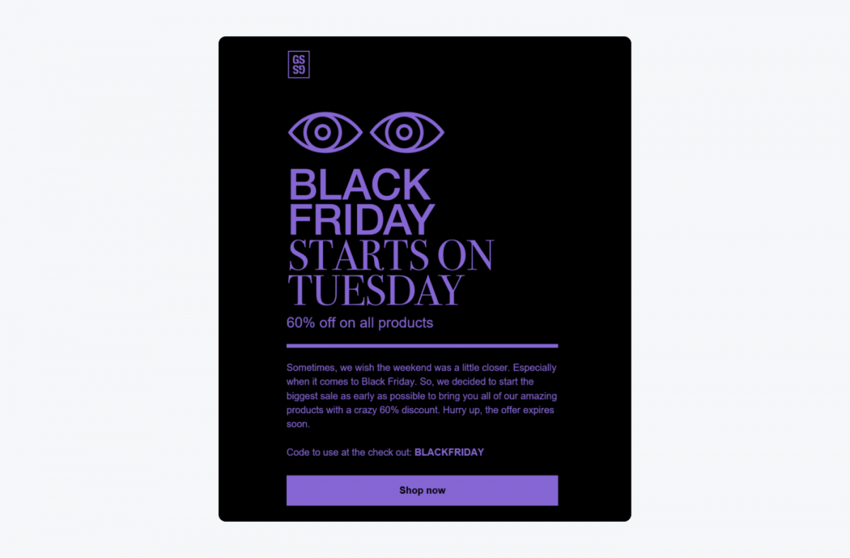 Black Friday marketing email example