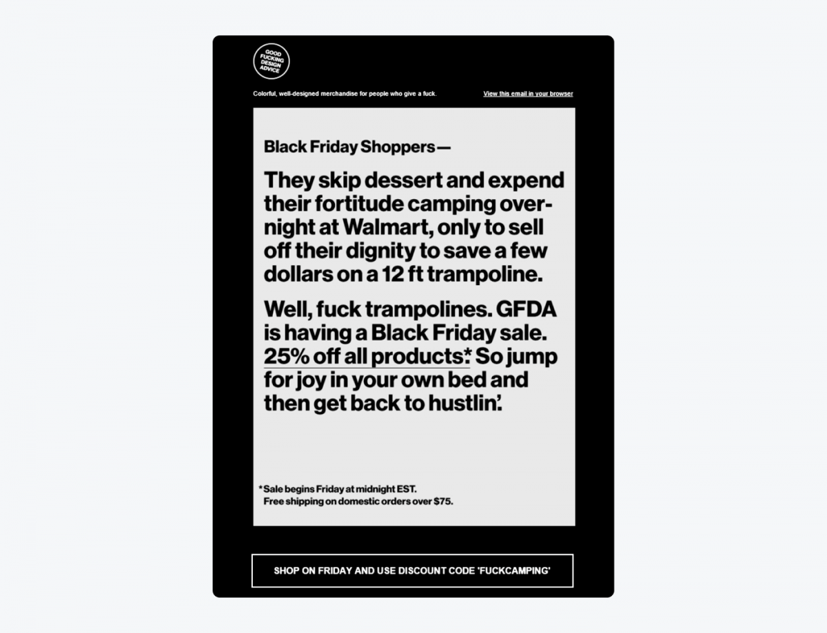 Black Friday email example