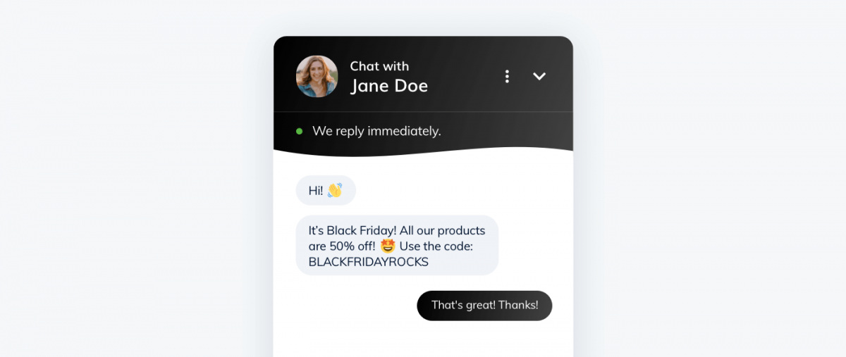 Black Friday widget from Tidio example