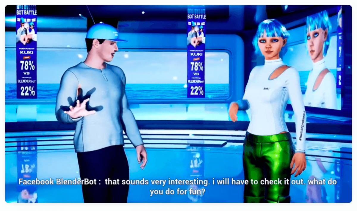 ejemplo de chatbot de Facebook Blender Chatbot de Facebook contra chatbot de Kuki durante la Batalla de los Bot 2020
