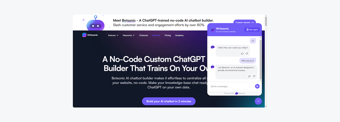 Botsonic chatbot answers travel questions