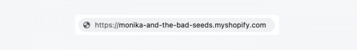Browser bar with a default domain name in Shopify