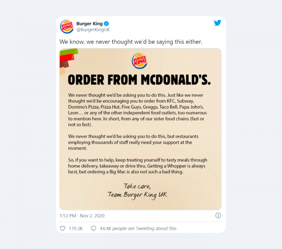 An example of a relationship marketing campaign by Burger King