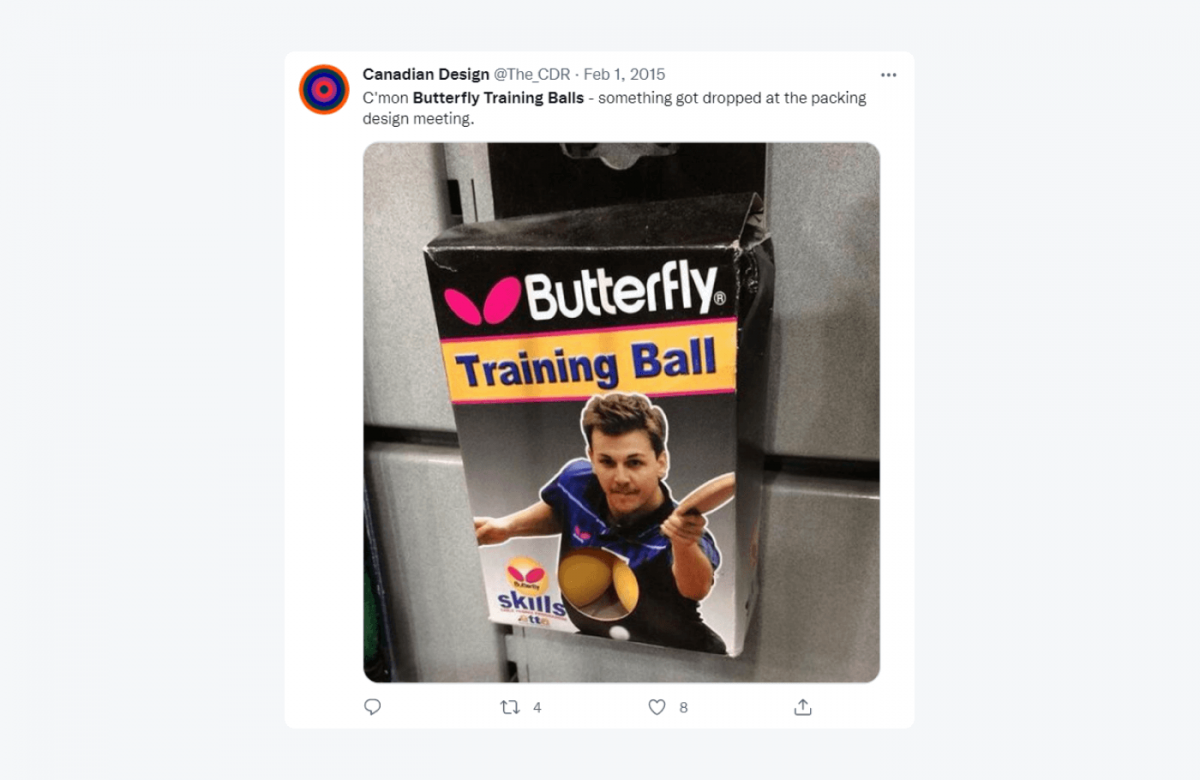 @The_CDR tweet about Butterly Training Balls packaging design