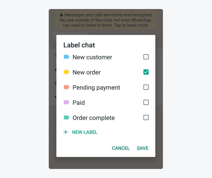 Labels menu in Tidio panel