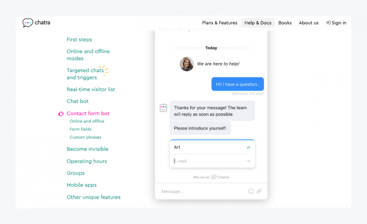 Chatra chatbot page