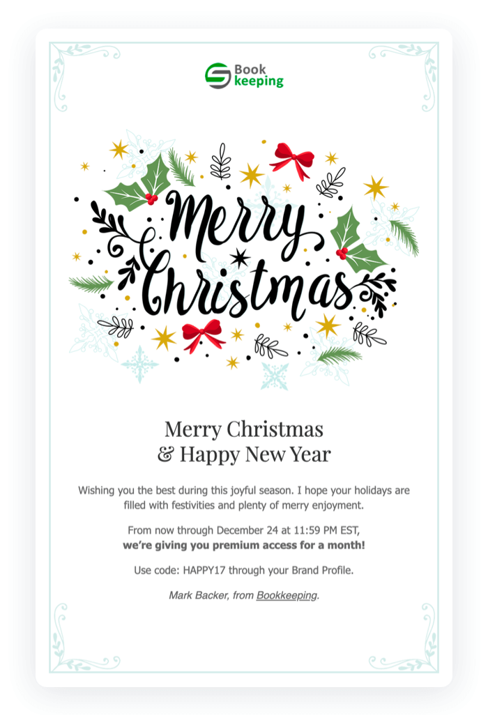 Email newsletter example - Merry Christmas