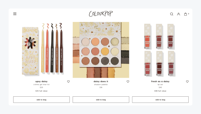colour pop ejemplo tienda shopify Página de inicio de ColourPop