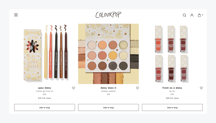 ColourPop's homepage