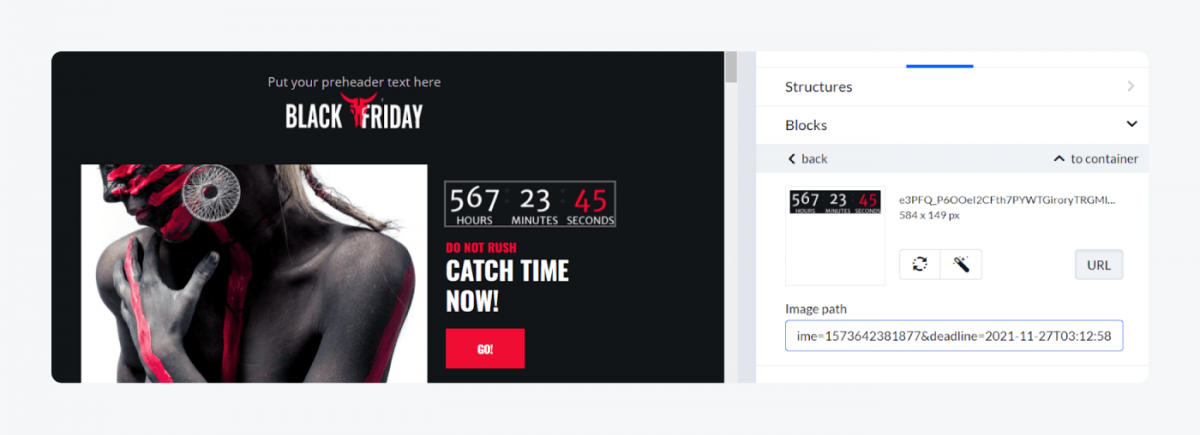 Black Friday landing page with a embedded counter