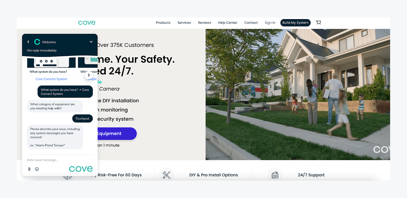 Cove Smart uses AI chatbots for sales and customer support inquiries