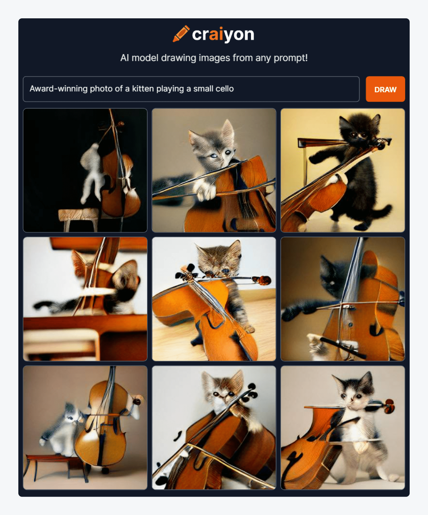 cat playing the cello the Craiyon app