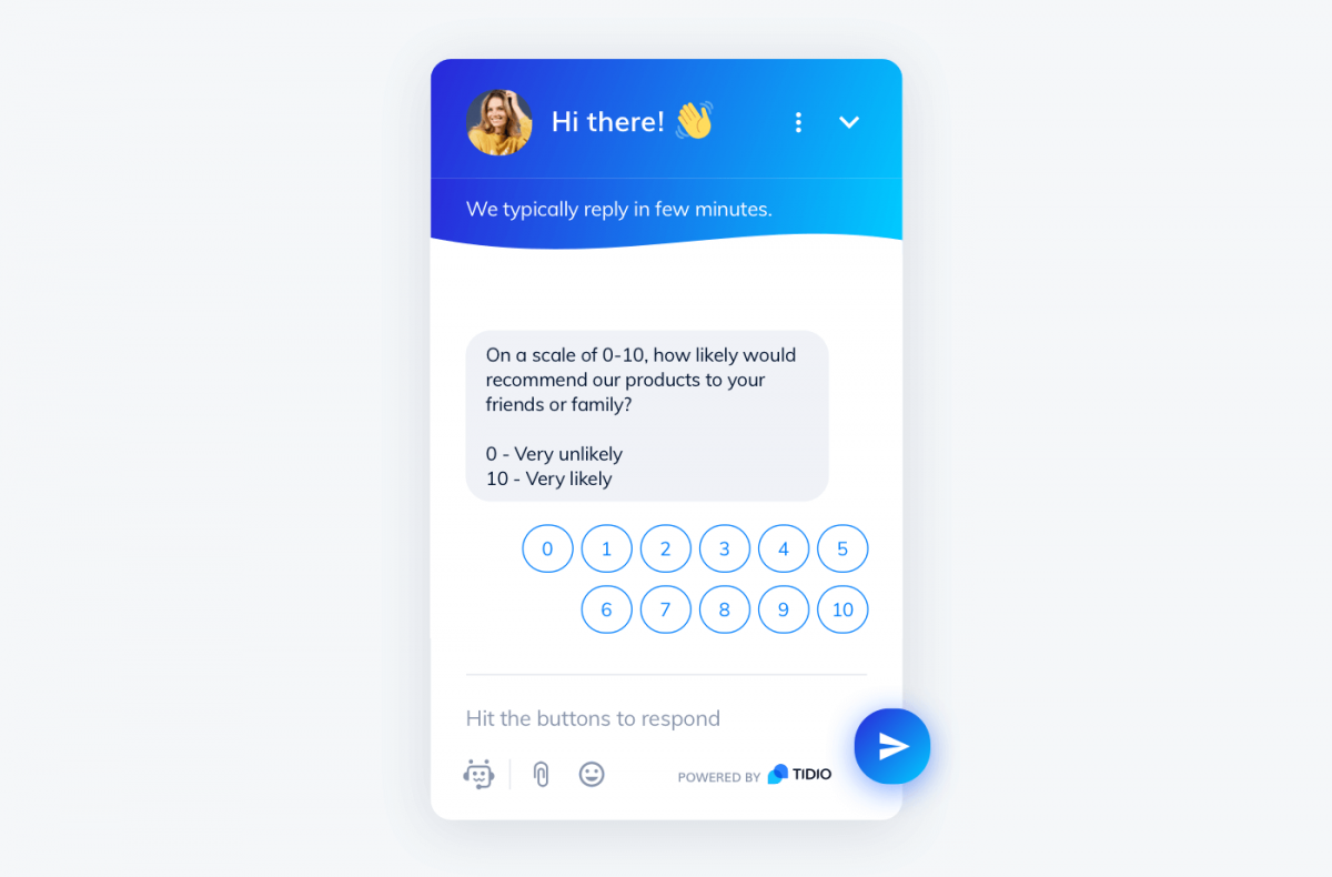 Tidio's feedback request in chat