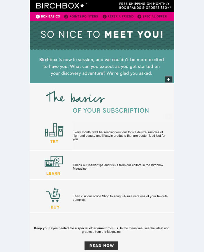 Customer onboarding email example from Birchbox