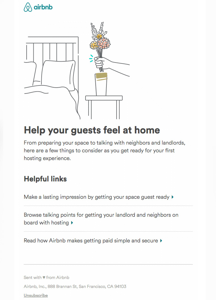 Customer onboarding email example from Airbnb