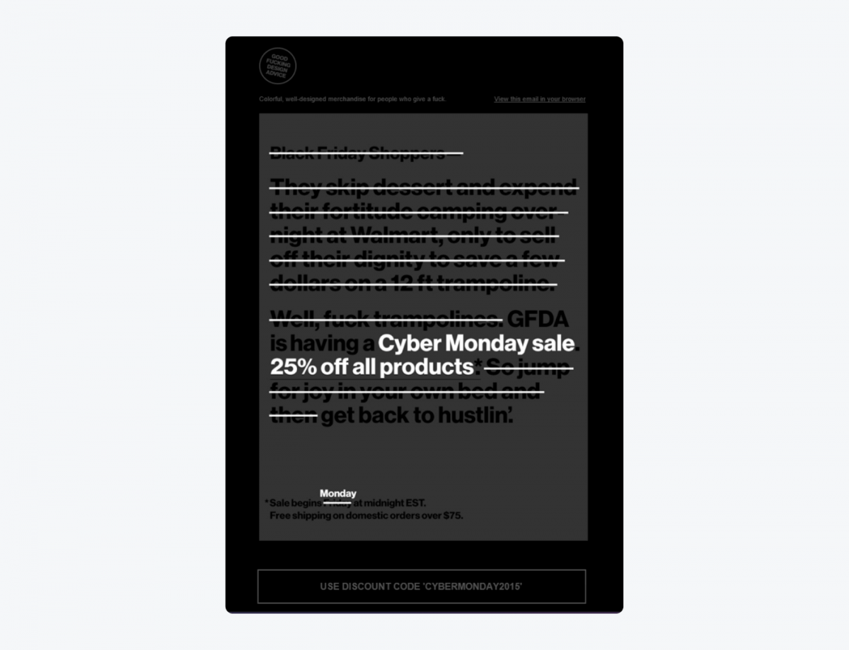 Cyber Monday email example