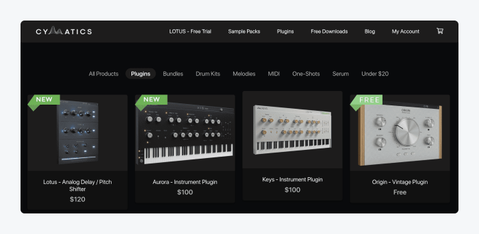 Cymatics FM ejemplo tienda shopify Página de Cymatics FM
