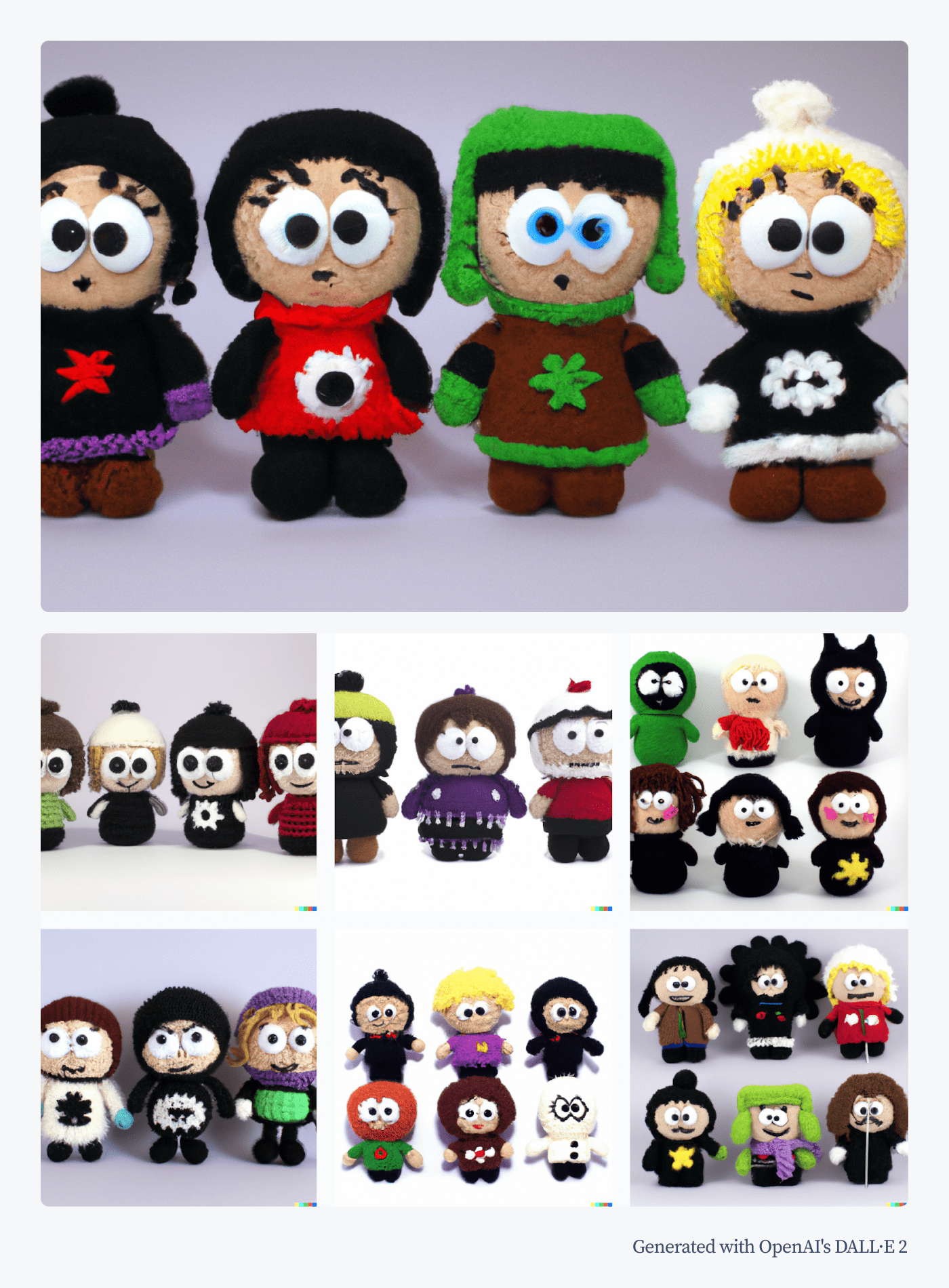 crochet dolls depicting characters from a popular cartoon image