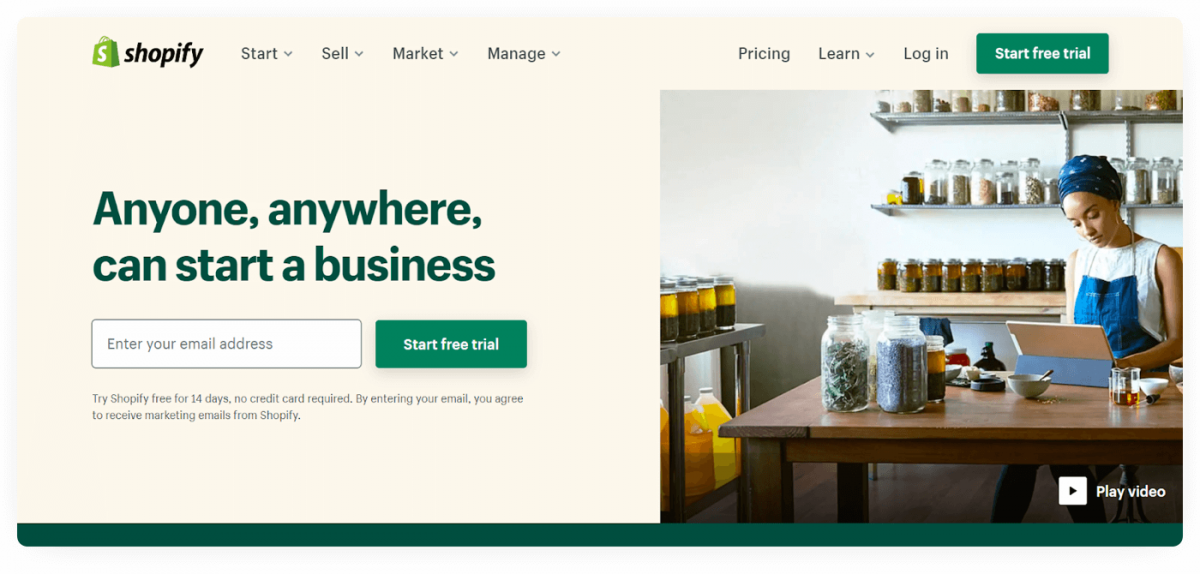 Shopify homepage