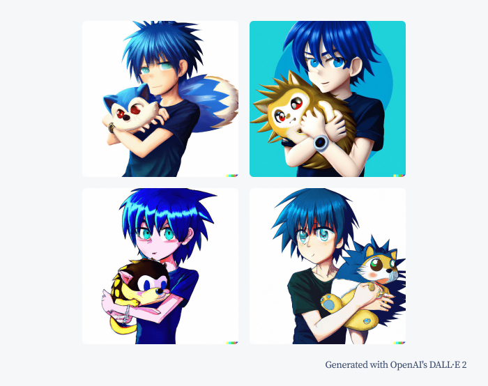 an anime boy holding Sonic the Hedgehog like a cat - OpenAI’s DALL·E 2