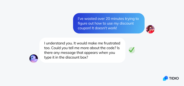 Example of a well answered customer message in chat widget