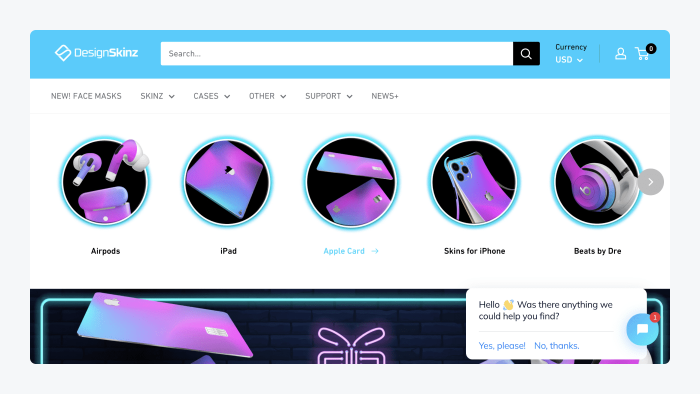design skinz ejemplo tienda shopify Página principal de DesignSkinz