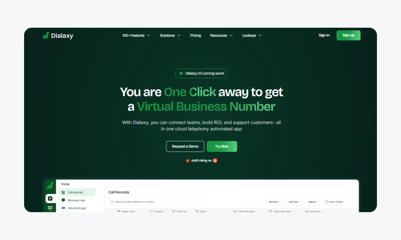 A screenshot of Dialaxy home page