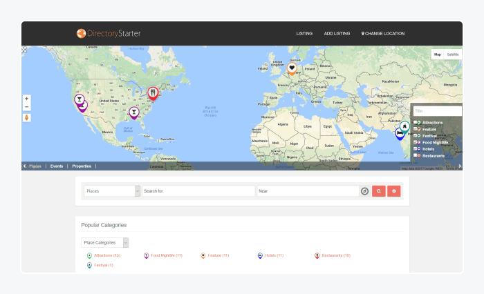 Screenshot of GeoDirectory plugin on WordPress