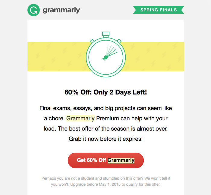 Customer onboarding email example from Grammarly