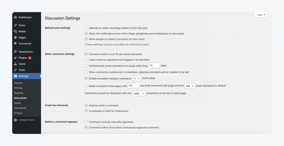 Discussion Settings in WordPress