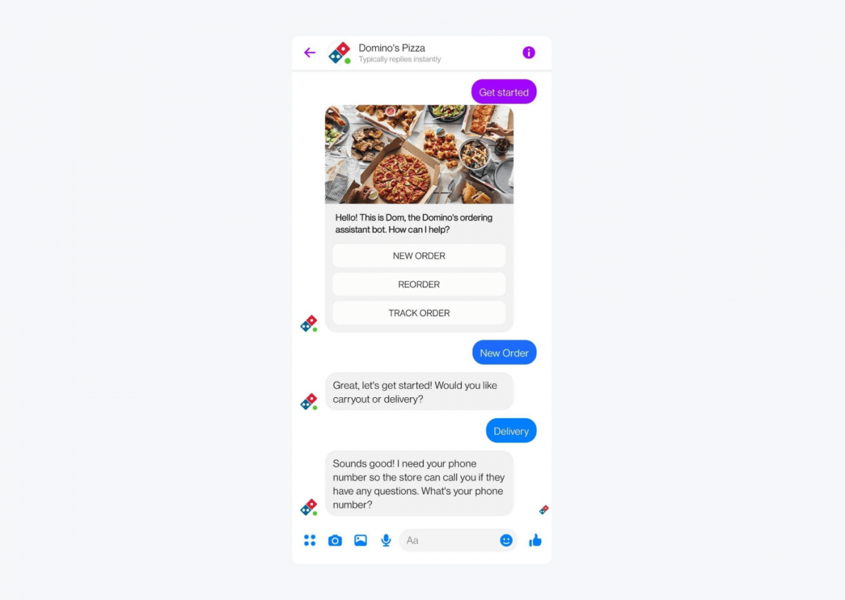 Restaurant chatbot example from Domino's Pizza